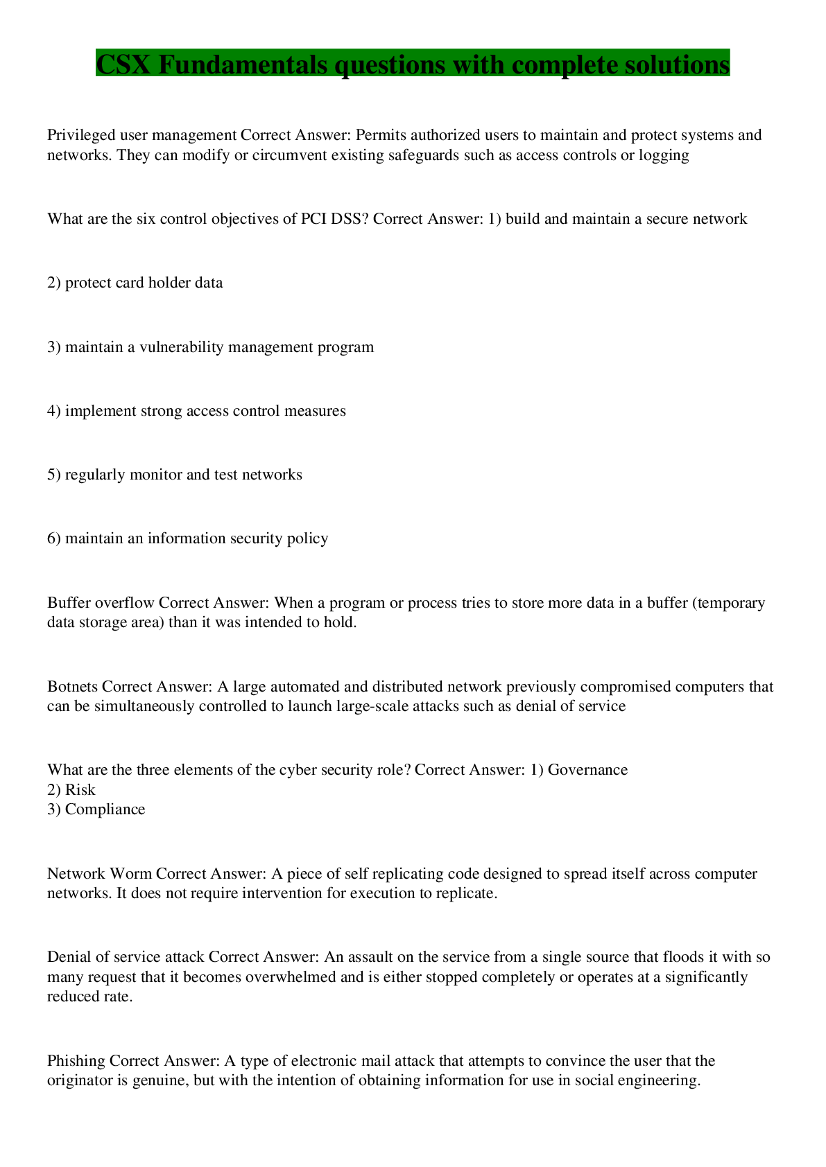 Preview image of CSX Fundamentals questions with complete solutions document